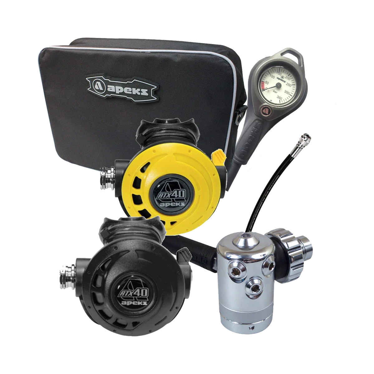 Atemregler Komplettset ATX 40 / DS4 DIN / Automatentasche / Apeks Finimeter / Inflatorschlauch 3 Atemregler Komplettset ATX 40 / DS4 DIN / Automatentasche / Apeks Finimeter / Inflatorschlauch