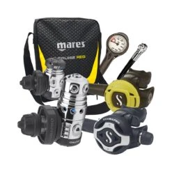 Atemregler Komplettset MK25 EVO DIN 300 / S620Ti / S270 + 1.Stufe MK17 EVO / Atemreglertasche / Finimeter / Inflatorschlauch