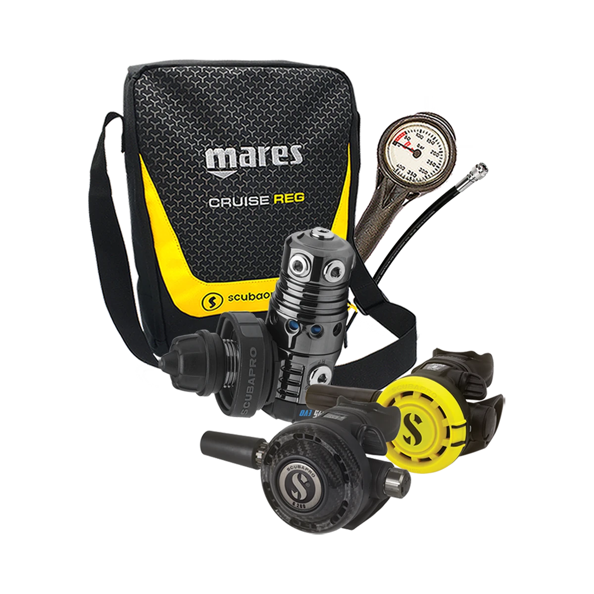 Atemregler Komplettset MK25EVO BT DIN / G260 Carbon / R105 / Atemreglertasche / Finimeter / Inflatorschlauch 3 Atemregler Komplettset MK25EVO BT DIN / G260 Carbon / R105 / Atemreglertasche / Finimeter / Inflatorschlauch