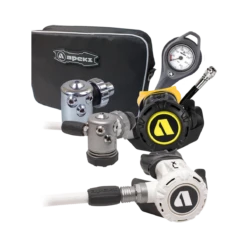 Atemregler Komplettset XL4+ Stage 3 DIN + 1. Stufe DS4 / Automatentasche / Finimeter / Inflatorschlauch