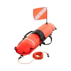 Oberflächenboje Aus Nylon, 5 D-Ringe, 3 Griffe, Mit Taucherflagge Farbe Orange Grösse 85 Cm